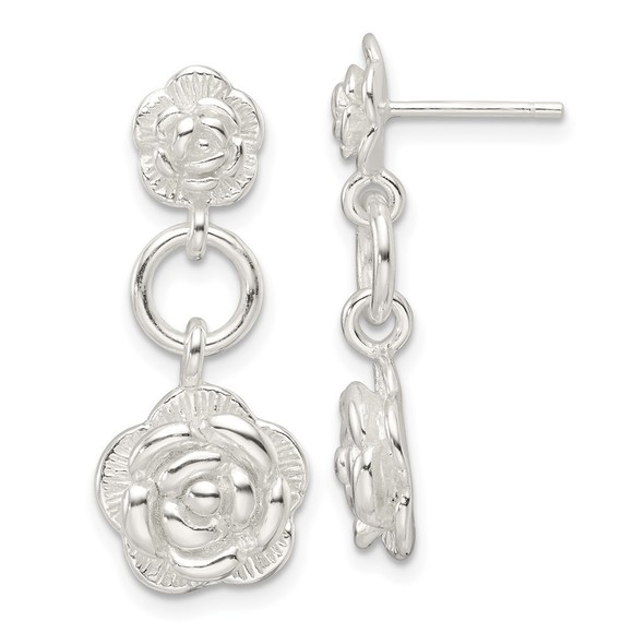 Sterling Silver E-Coating Rose Dangle Post Earrings - Picture 1 of 4